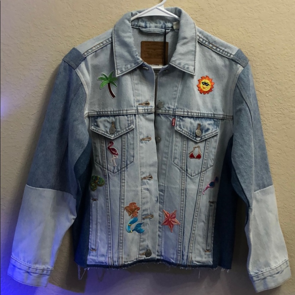 Tri tone blue denim jacket